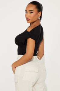 Julianne Off Shoulder Bodysuit - Black sold by Fashion Nova