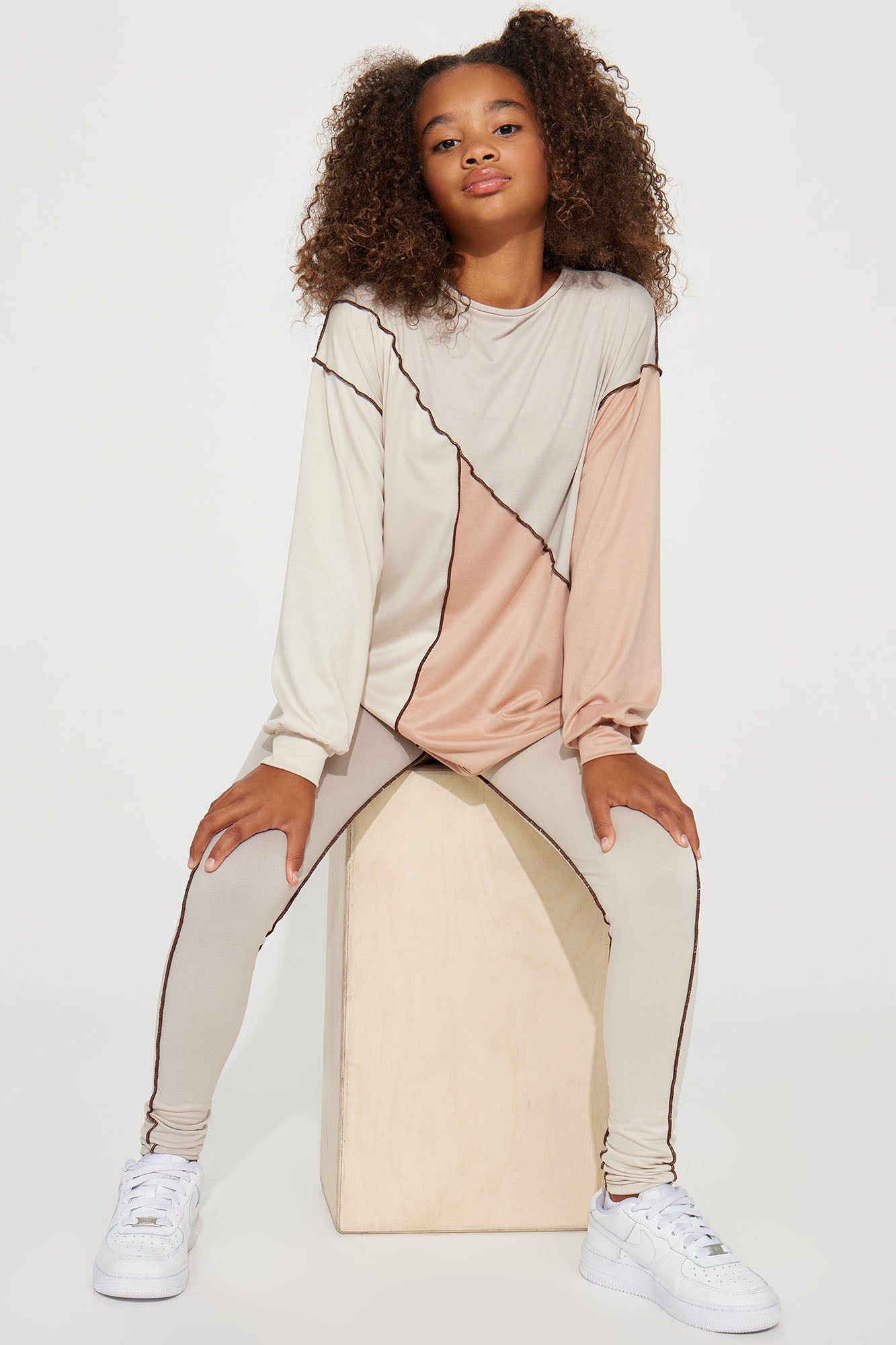 Mini No Drama Please Colorblock Legging Set - Taupe/combo sold by Fashion Nova