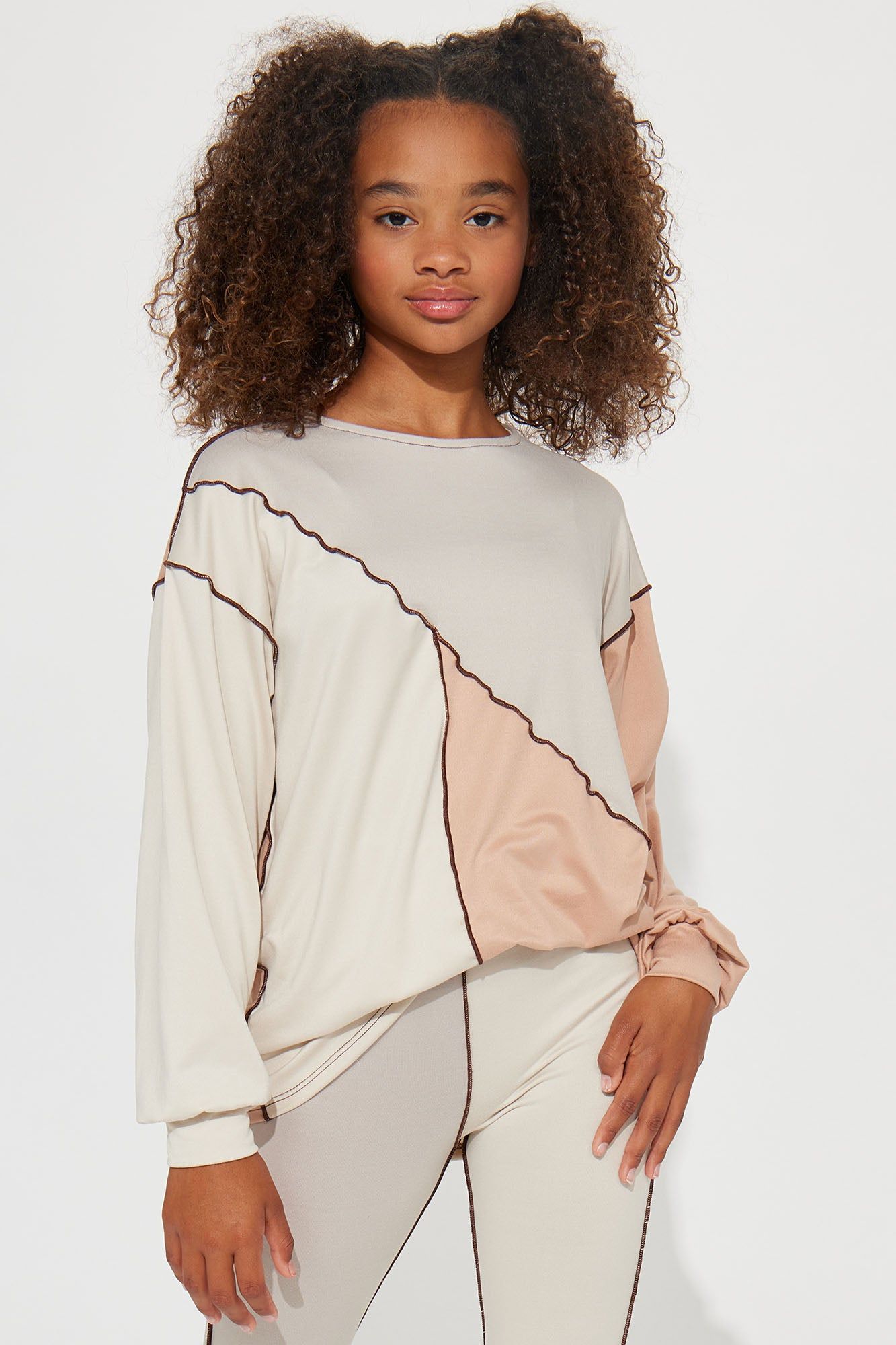 Mini No Drama Please Colorblock Legging Set - Taupe/combo sold by Fashion Nova product image thumbnail 2