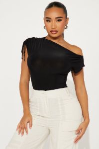 Julianne Off Shoulder Bodysuit - Black sold by Fashion Nova