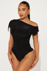 Julianne Off Shoulder Bodysuit - Black sold by Fashion Nova