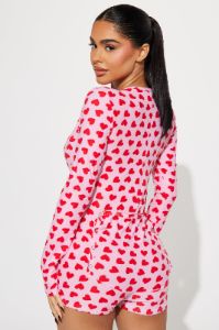 It's All Love Long Sleeve PJ Romper Onesie - Red/combo sold by Fashion Nova