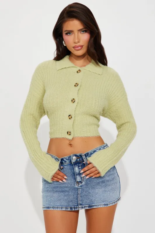 Cara Fuzzy Knit Cardigan - Green sold by Fashion Nova