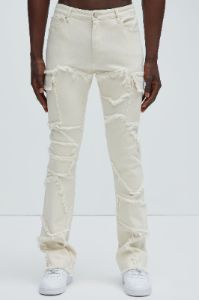 Trapping Frayed Stacked Skinny Flare Pants - Off White sold by Fashion Nova