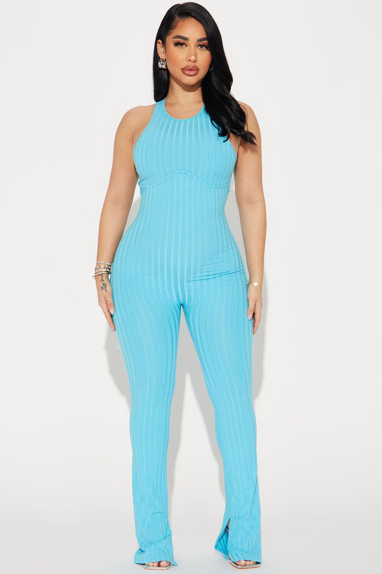 All Or Nothing Ribbed Jumpsuit - Aqua sold by Fashion Nova