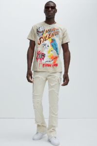 Trapping Frayed Stacked Skinny Flare Pants - Off White sold by Fashion Nova