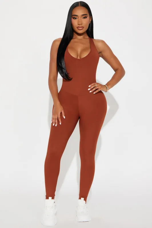 Serenity Ribbed Jumpsuit - Brown sold by Fashion Nova