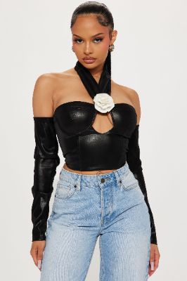 Best Of Both Faux Leather Corset Top - Black sold by Fashion Nova