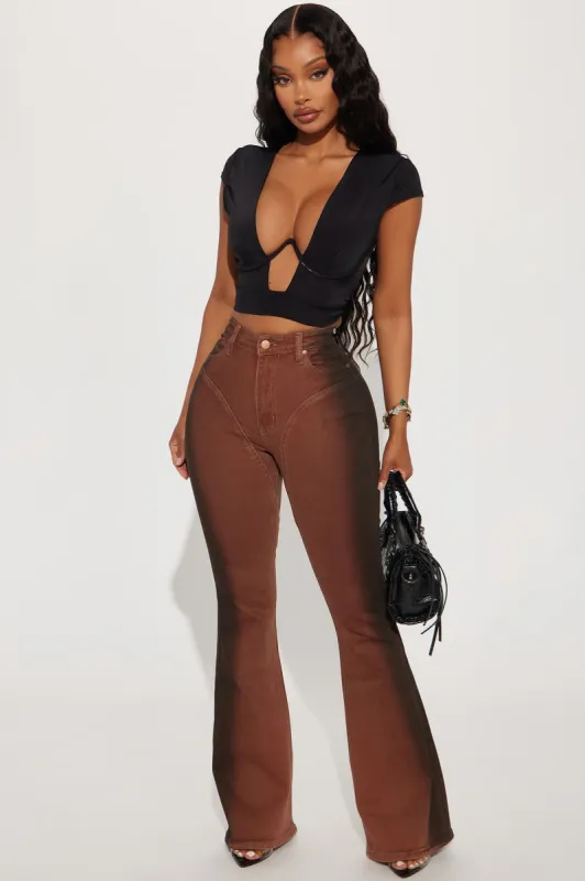 Sade Moto Stretch Flare Jeans - Brown sold by Fashion Nova