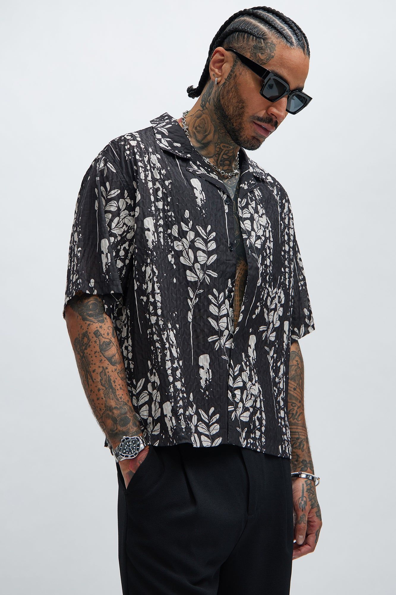 Java Textured Shirt - Black/combo sold by Fashion Nova