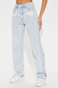Valuable Assets Shredded Straight Leg Jeans - Light Wash sold by Fashion Nova