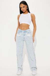 Valuable Assets Shredded Straight Leg Jeans - Light Wash sold by Fashion Nova