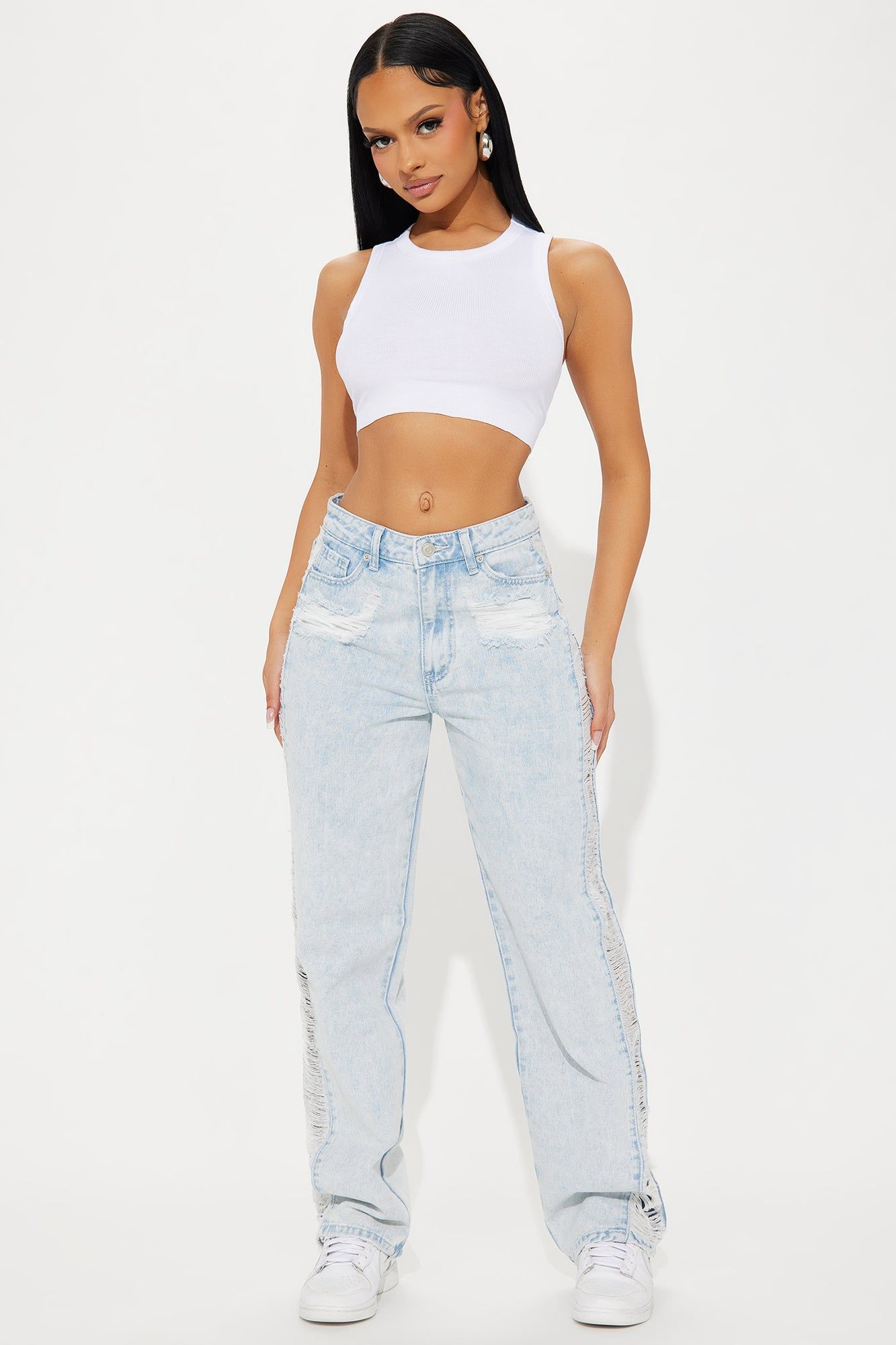 Valuable Assets Shredded Straight Leg Jeans - Light Wash sold by Fashion Nova