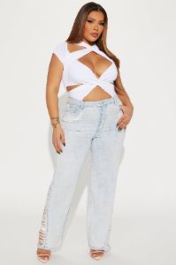 Valuable Assets Shredded Straight Leg Jeans - Light Wash sold by Fashion Nova