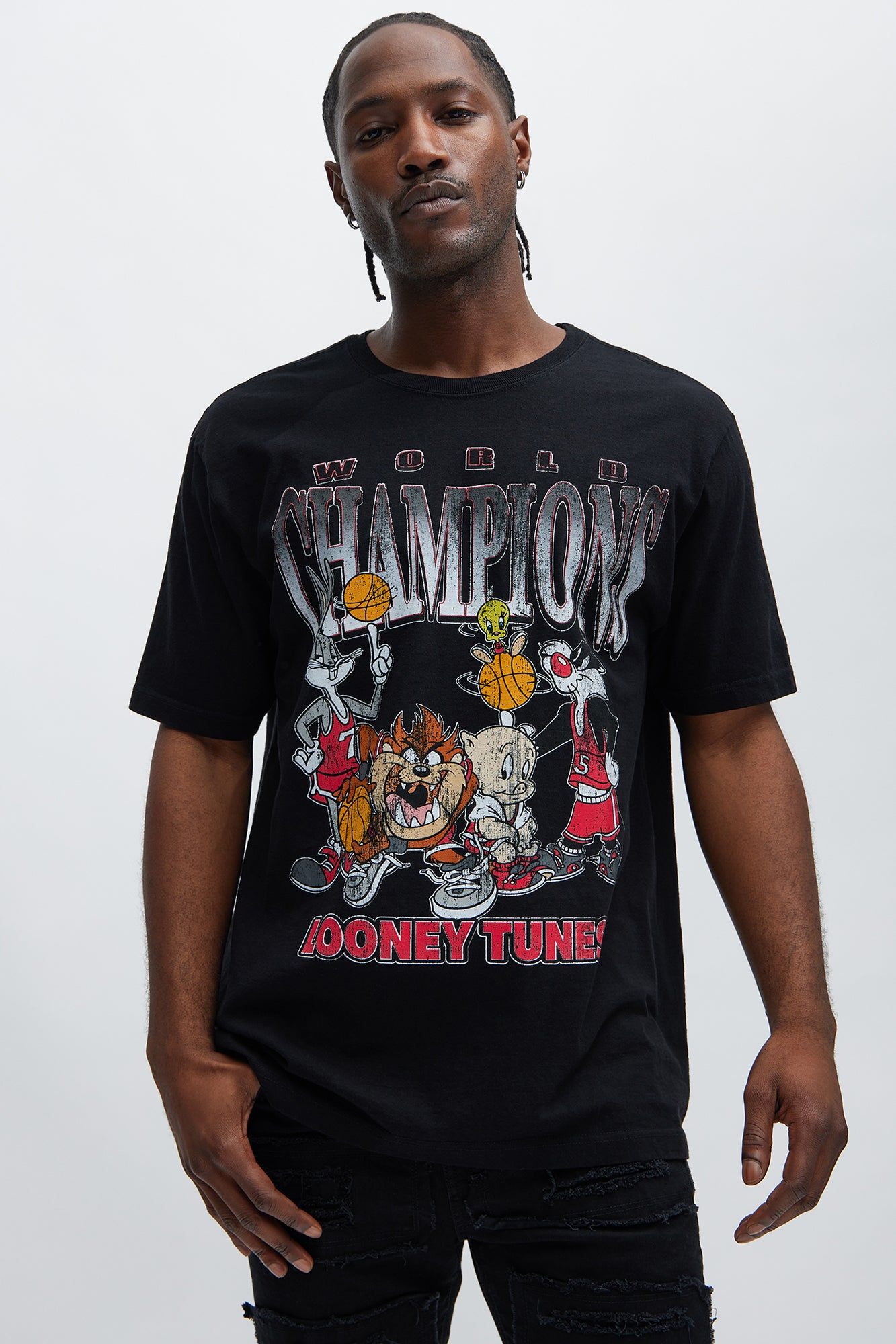 World Champions Looney Tunes Short Sleeve Tee - Black sold by Fashion Nova