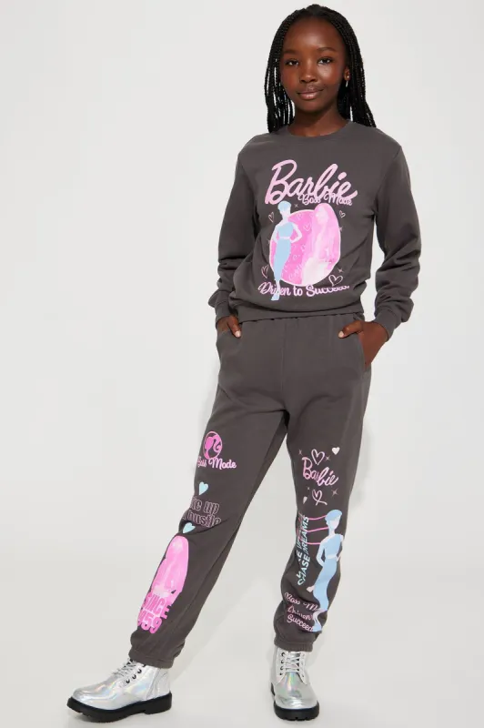 Mini Barbie Driven To Succeed Fleece Jogger Set - Charcoal sold by Fashion Nova
