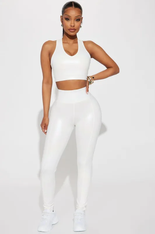 Inhale Shimmery Active Leggings - White sold by Fashion Nova