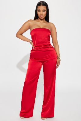 Natasha Satin Pant Set - Red sold by Fashion Nova