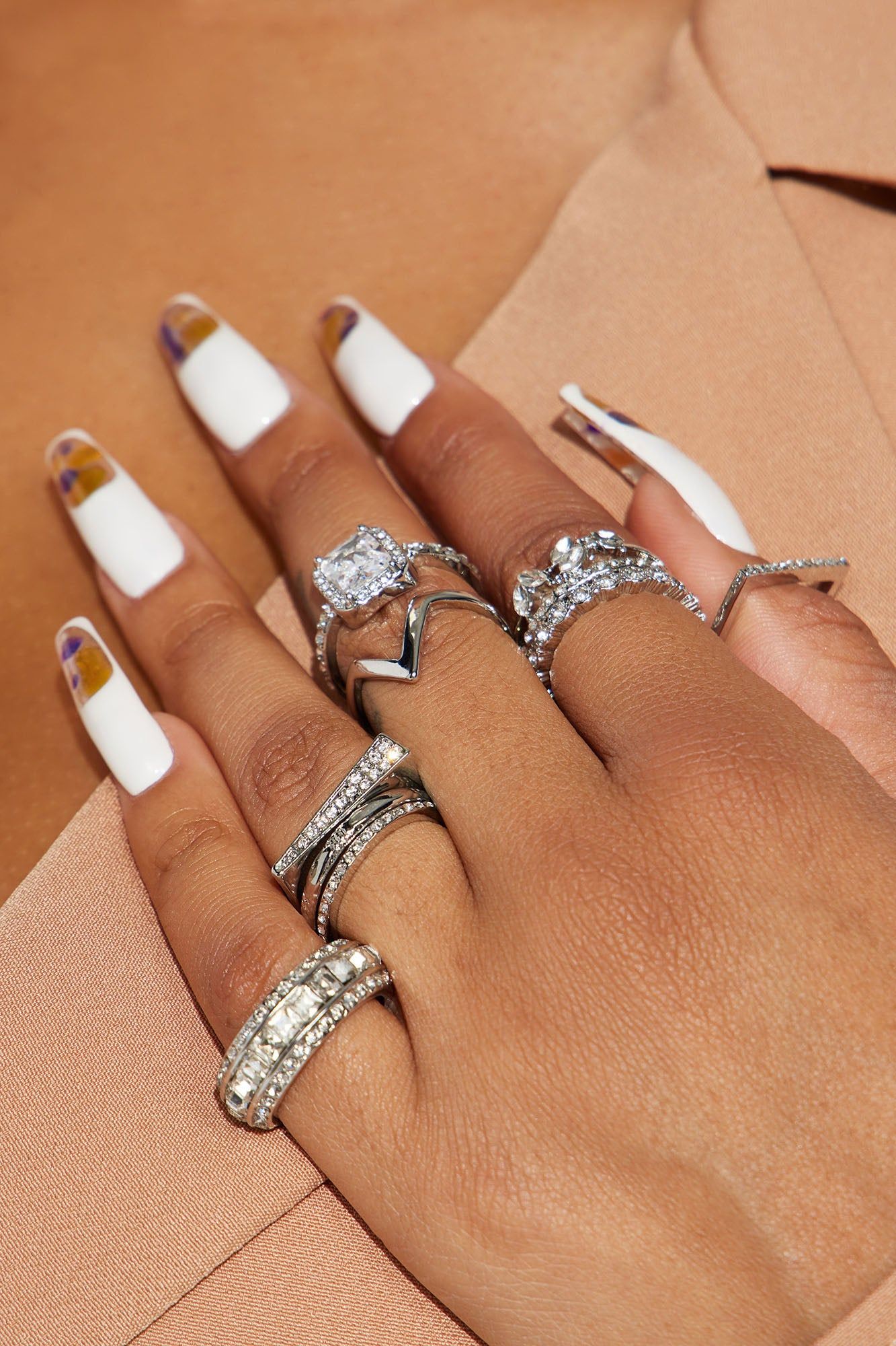 Diamonds And Riches 9 Piece Ring Set - Silver sold by Fashion Nova