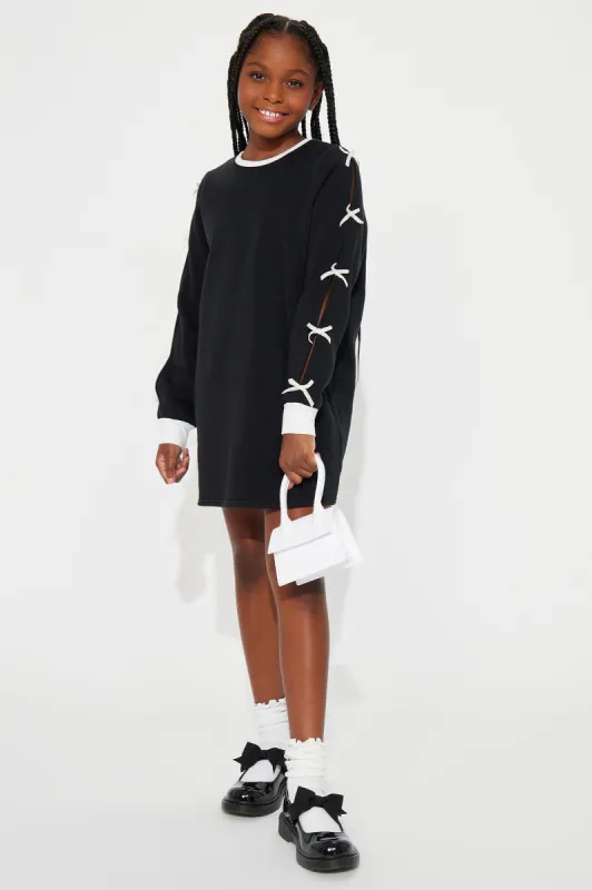 Mini Always Pretty Long Sleeve Bow Mini Dress - Black sold by Fashion Nova