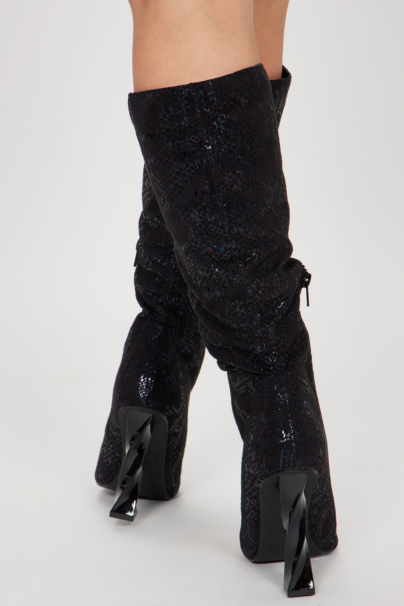 Shining Over The Top Knee High Heeled Boots - Black sold by Fashion Nova product image thumbnail 4