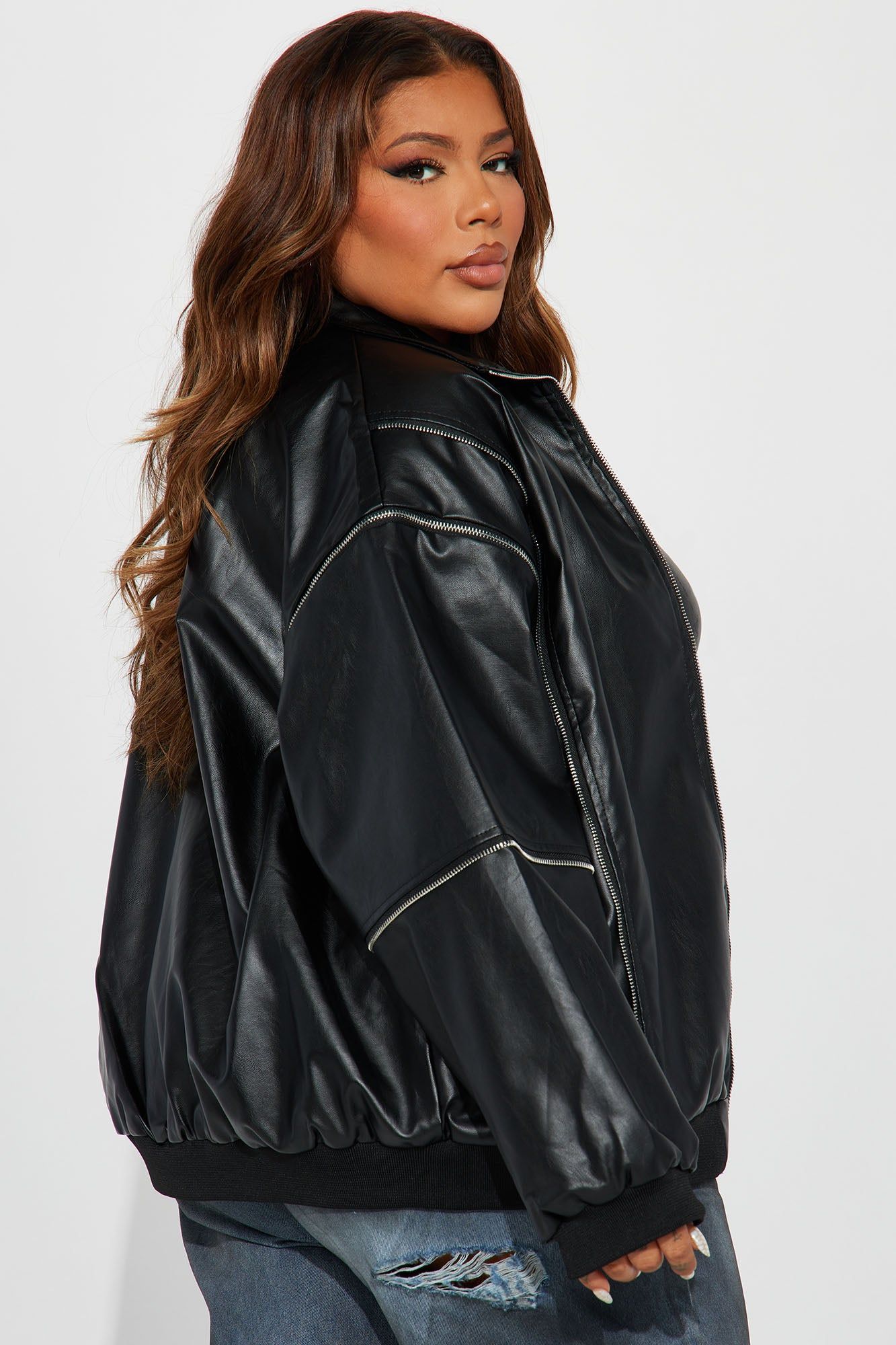 Moto Baddie Faux Leather Bomber Jacket - Black sold by Fashion Nova product image thumbnail 6