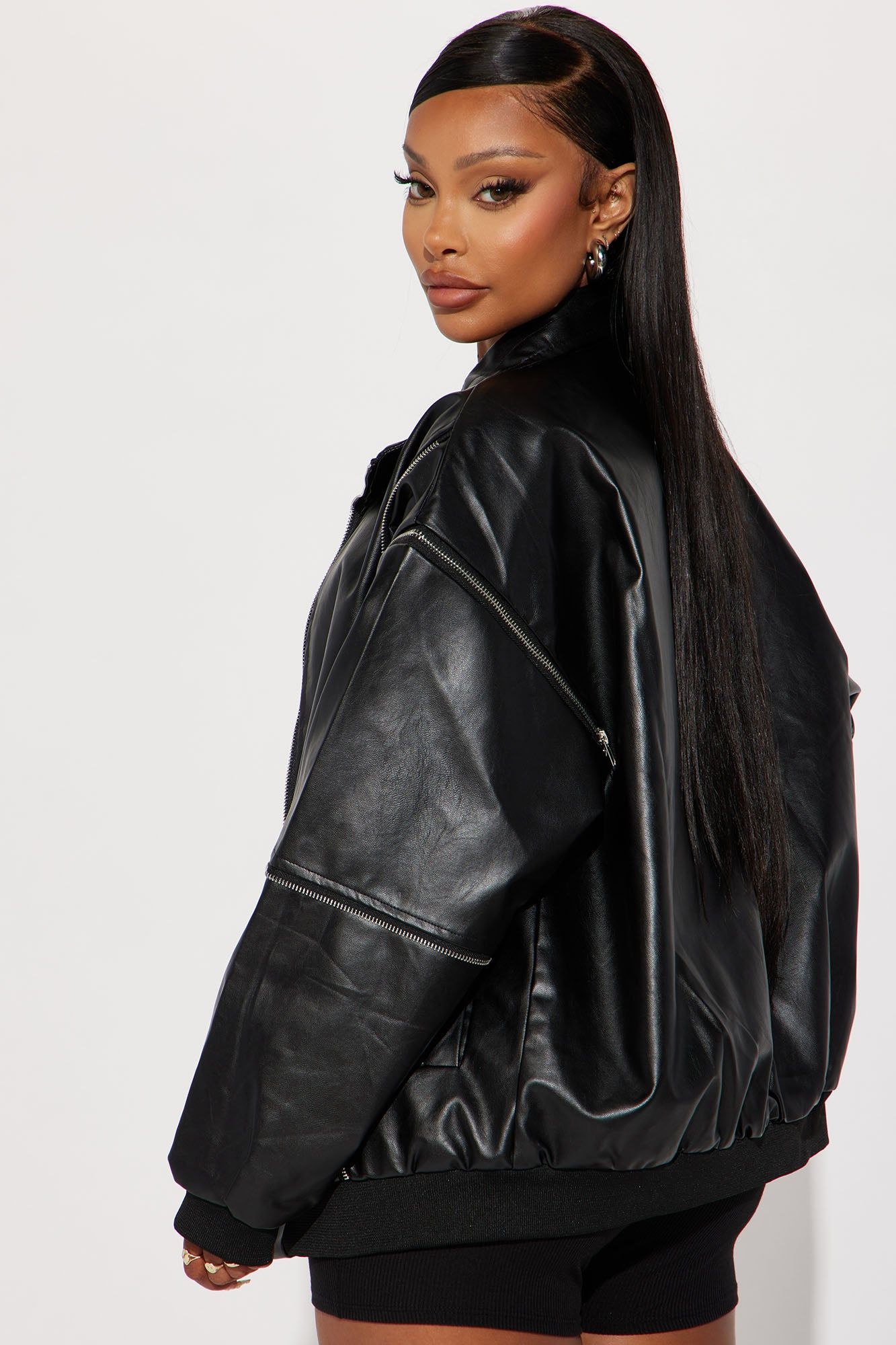 Moto Baddie Faux Leather Bomber Jacket - Black sold by Fashion Nova product image thumbnail 3