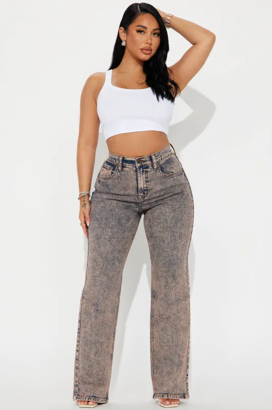 Show You Off Acid Wash Stretch Straight Leg Jeans - Rust sold by Fashion Nova