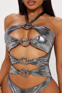 Palm Beach Babe Hardware Cutout 1 Piece Swimsuit - Silver sold by Fashion Nova