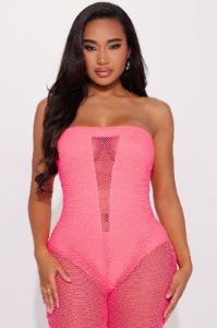 Show Me Better Fishnet Jumpsuit - Neon Pink sold by Fashion Nova
