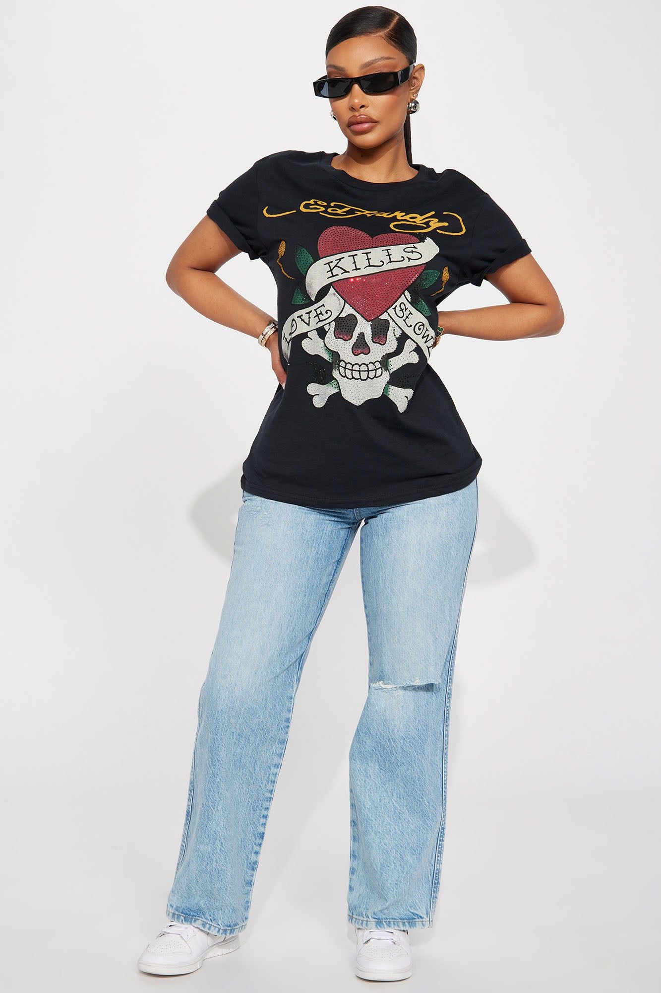 Love Kills Ed Hardy Rhinestone Tee - Black sold by Fashion Nova product image thumbnail 2