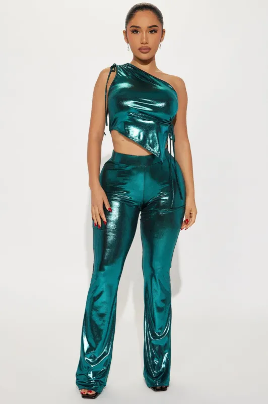 Maribel Metallic Pant Set - Teal sold by Fashion Nova