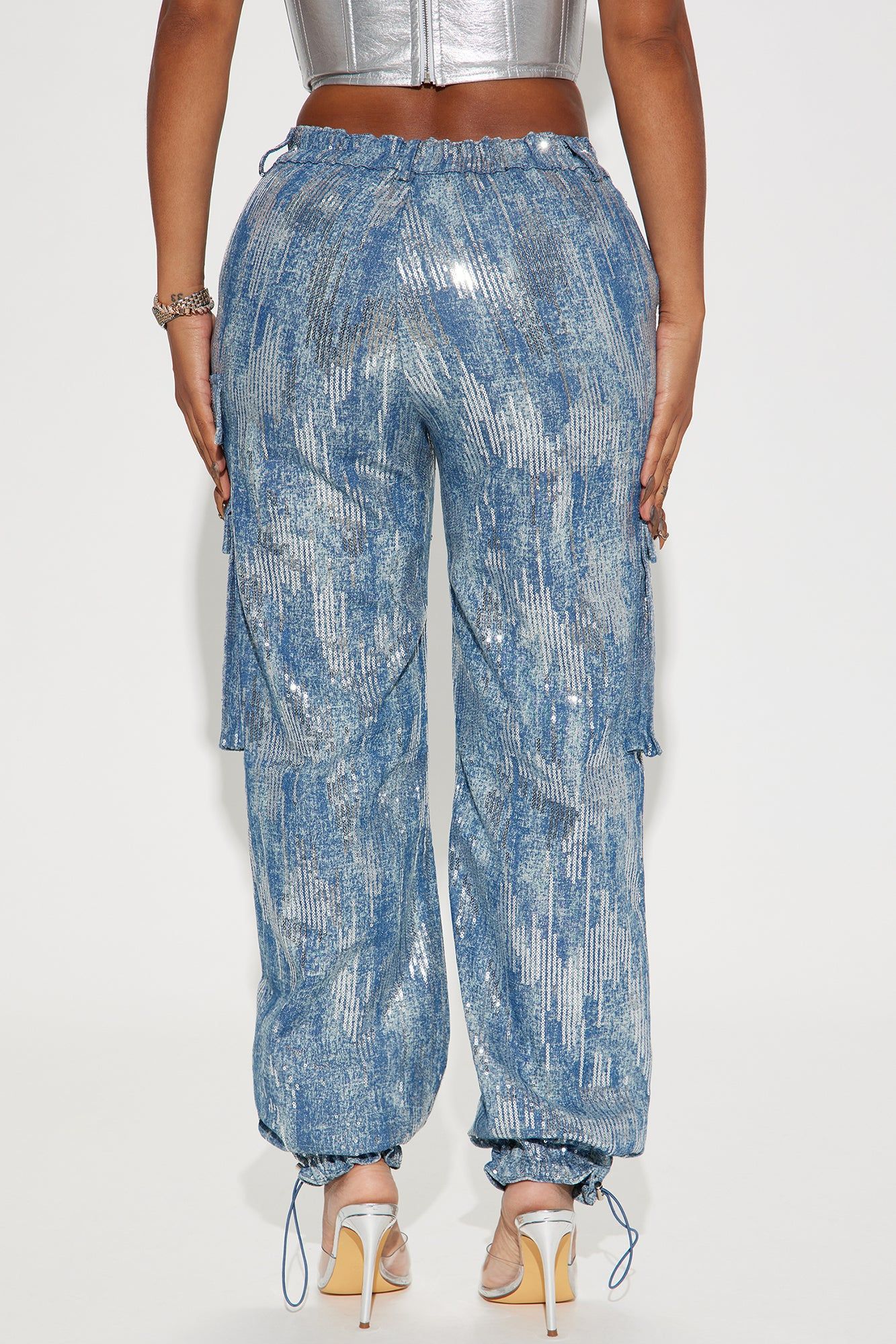 Got Me Glistening Sequin Cargo Pant - Medium Blue Wash sold by Fashion Nova product image thumbnail 3
