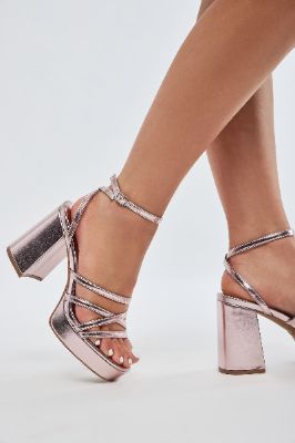 Being Pretty Platform Heeled Sandals - Pink sold by Fashion Nova