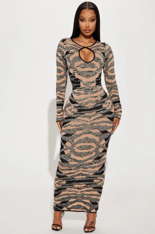 Toronto Sweater Maxi Dress - Mocha/combo sold by Fashion Nova