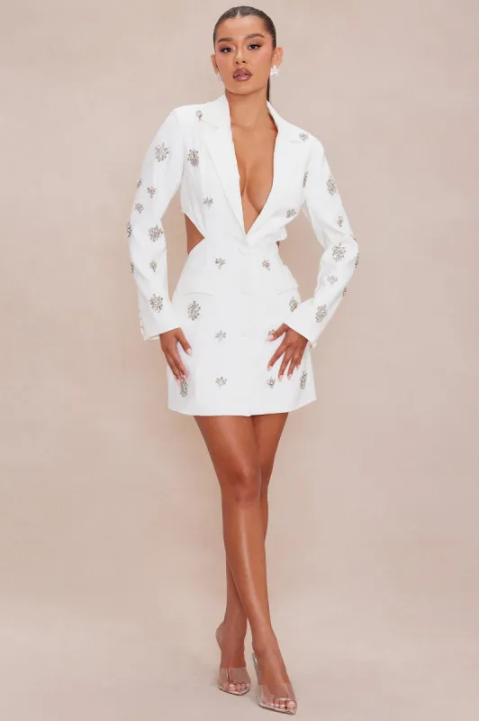 Verona Embellished Blazer Dress - White sold by Fashion Nova