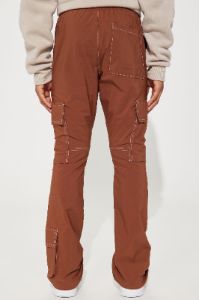 Mini Contrast Stitched Nylon Cargo Flared Pants - Brown sold by Fashion Nova