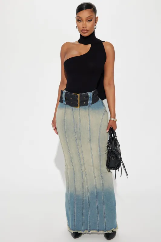 Taking Control Belted Denim Maxi Skirt - Vintage Wash sold by Fashion Nova