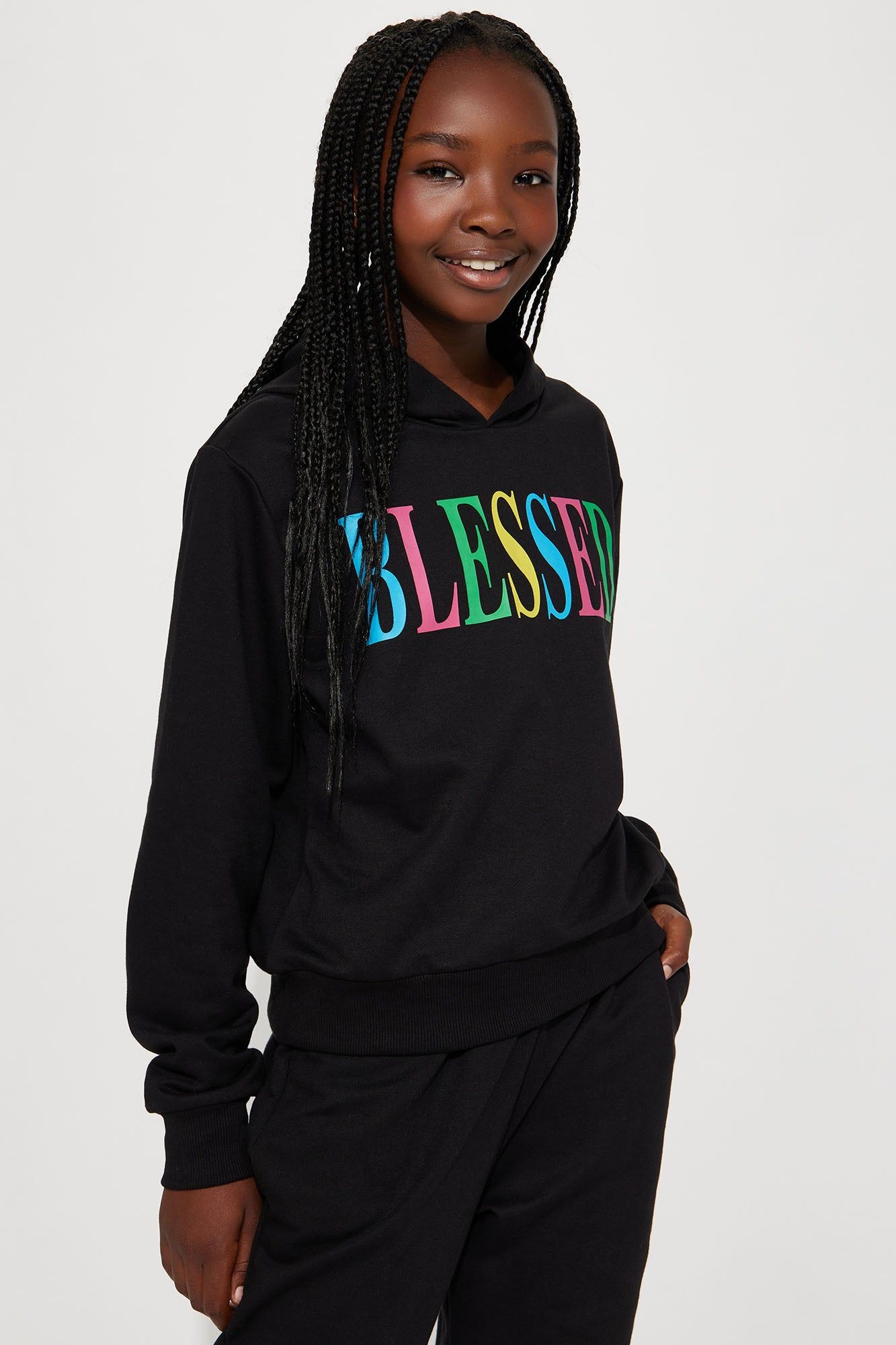 Mini Oh Yes I'm Blessed French Terry Jogger Set - Black sold by Fashion Nova product image thumbnail 2