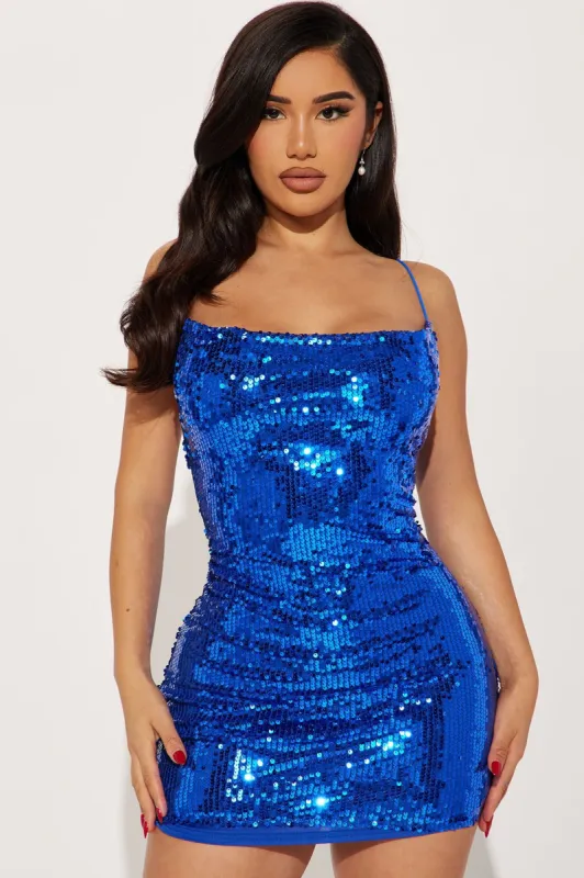 Jackie Sequin Mini Dress - Royal sold by Fashion Nova
