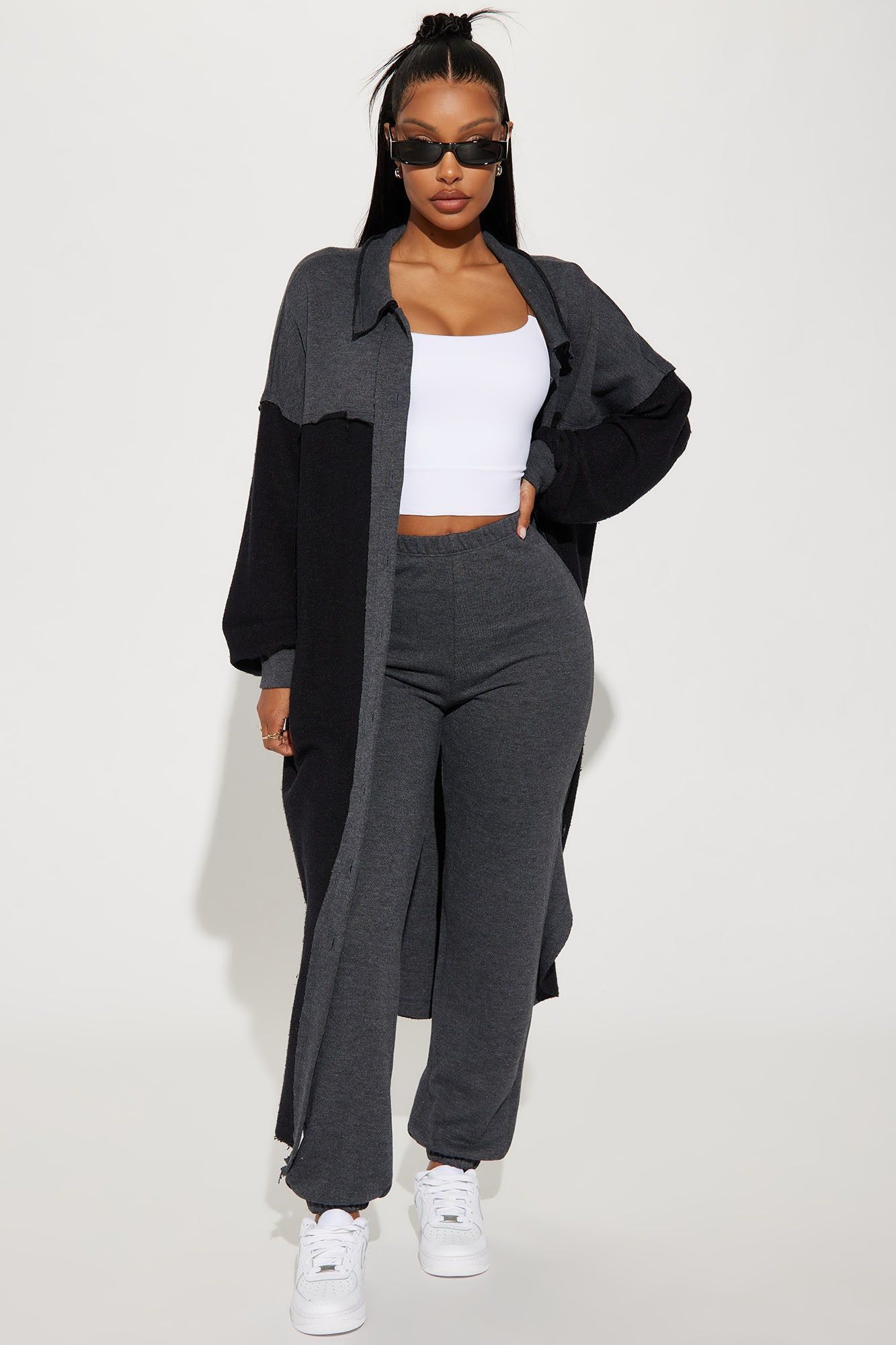 On The Down Low Jogger Set - Charcoal sold by Fashion Nova