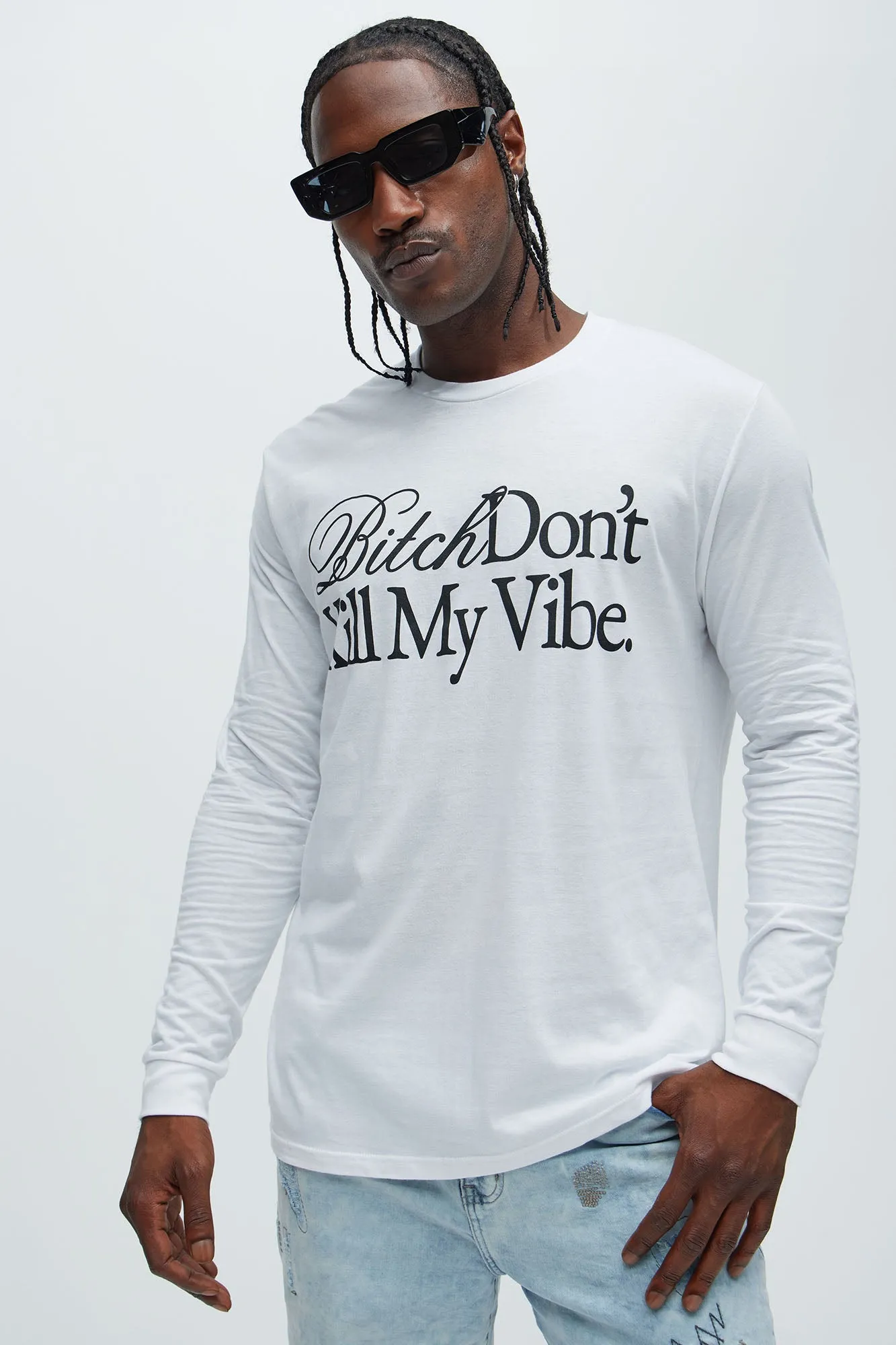 Protect Your Vibe Long Sleeve Tee - White sold by Fashion Nova