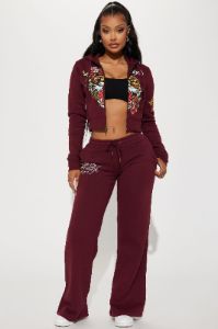 Retro Tiger Ed Hardy Zip Front Hoodie - Burgundy sold by Fashion Nova