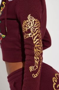 Retro Tiger Ed Hardy Zip Front Hoodie - Burgundy sold by Fashion Nova