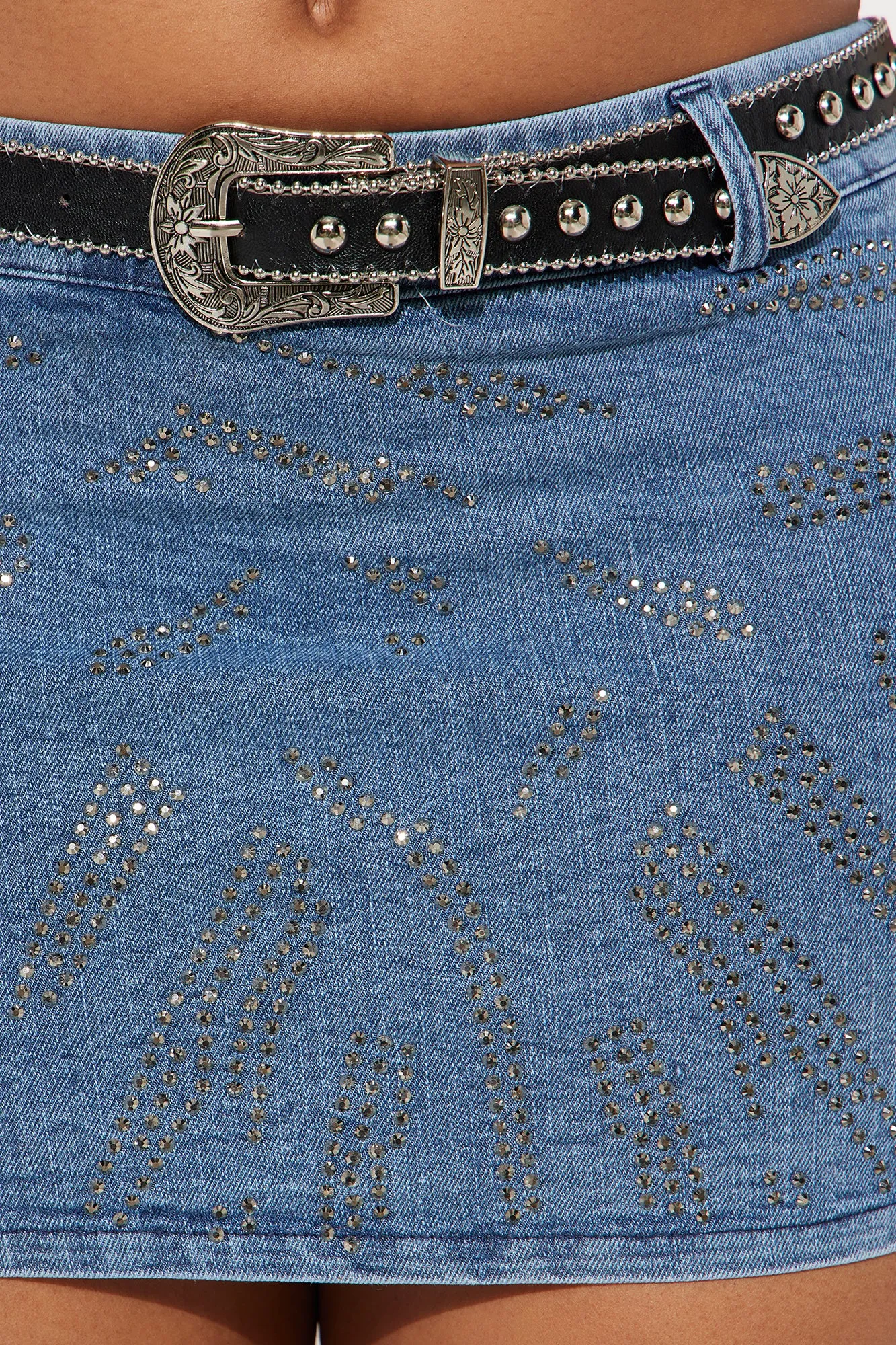 Wild One Embellished Denim Micro Mini Skirt - Medium Wash sold by Fashion Nova product image thumbnail 3