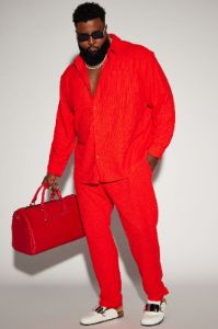 Dean Textured Slim Pants - Red sold by Fashion Nova