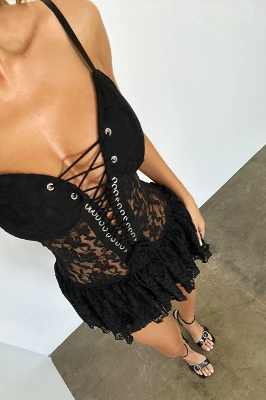 Kira Lace Micro Mini Dress - Black sold by Fashion Nova
