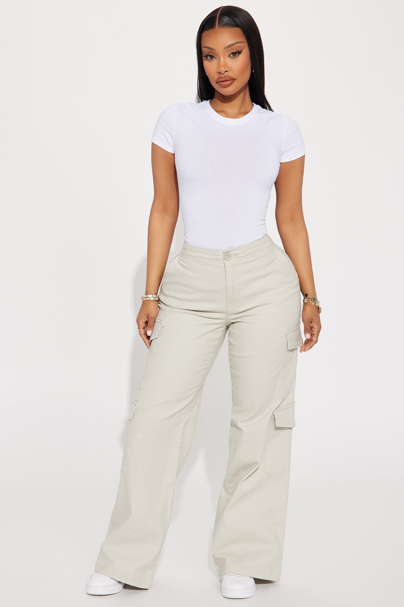 Natalia Wide Leg Cargo Pant - Stone sold by Fashion Nova