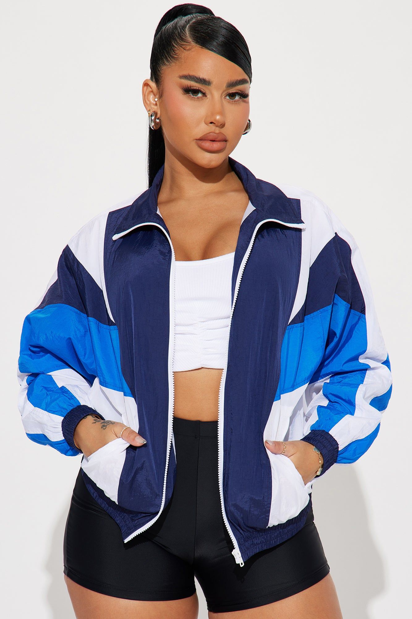 Recruitable Bomber Jacket - Royal/combo sold by Fashion Nova
