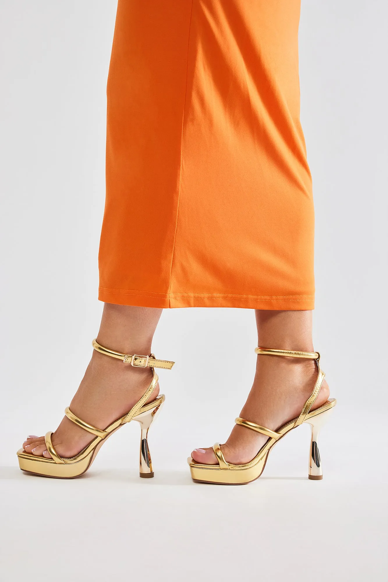 No Vacancy Metallic Heeled Sandals - Gold sold by Fashion Nova product image thumbnail 3